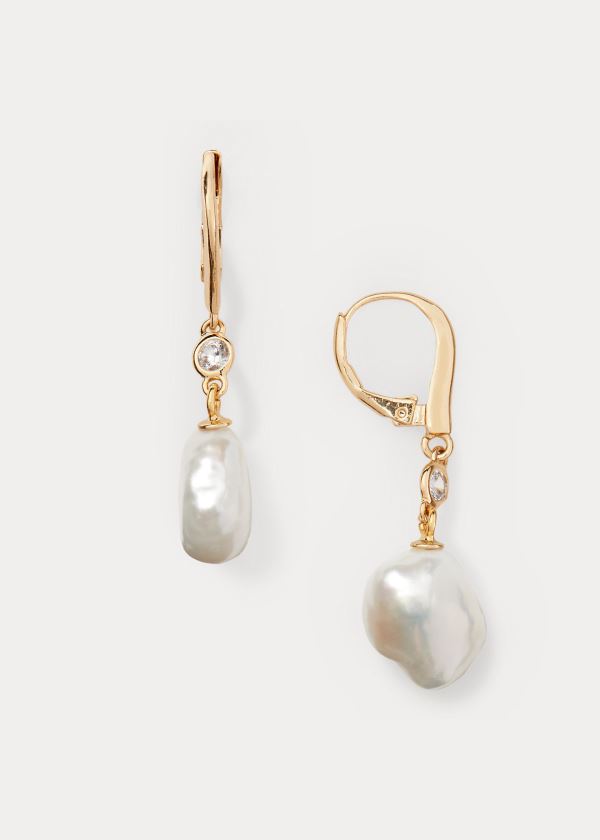 Pendientes Ralph Lauren Mujer Dorados - Pearl Drop - NFPWL8127